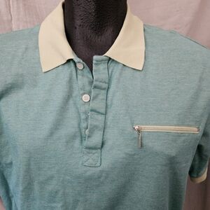 Kenneth Cole New York Aqua Polo with Contrasting Collar Retro Feel Size XL